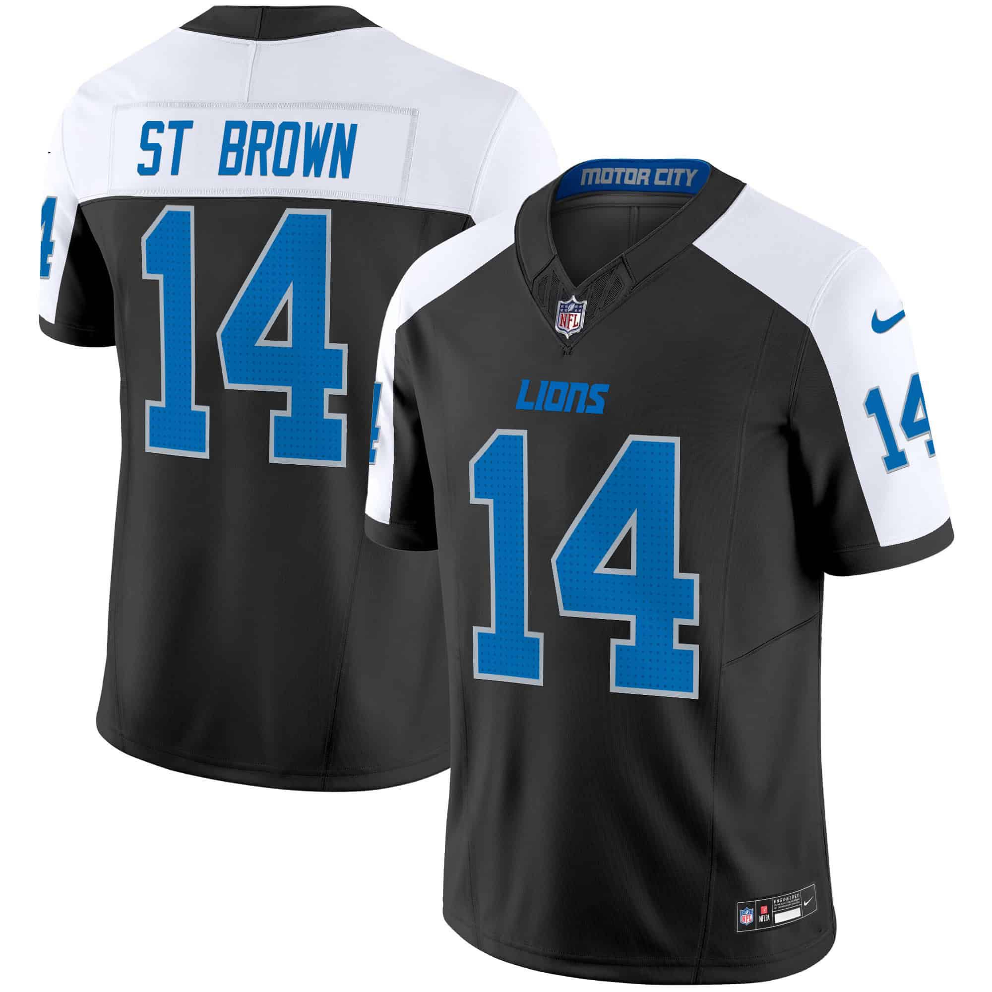 Men Detroit Lions 14 ST Brown Black 2024 Nike Vapor Limited NFL Jersey